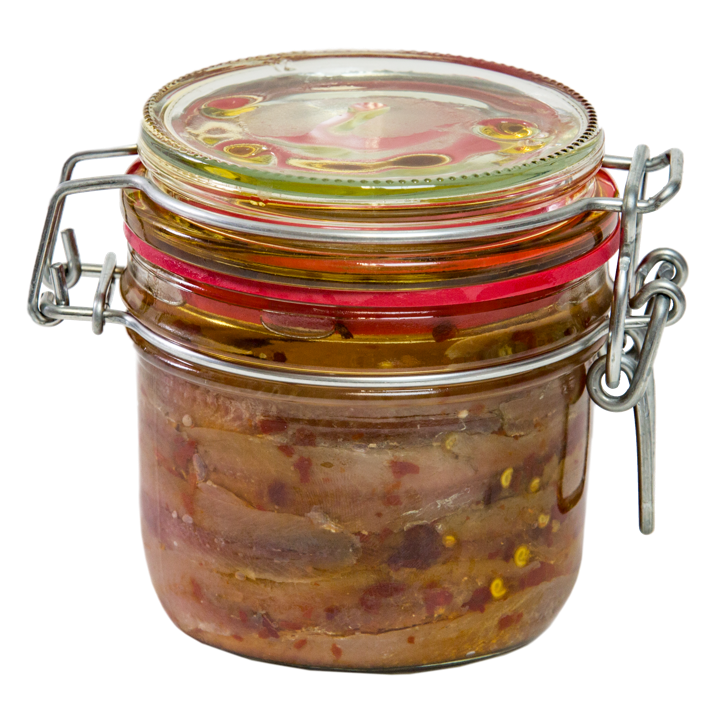 1. Filetes de anchoas con guindilla en aceite de oliva - tarro 220gr Pesce Azzurro